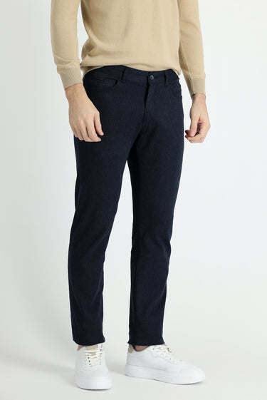 Orta Lacivert Slim Fit Dar Kesim Likralı Kanvas / Chino Pantolon