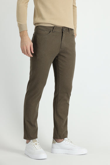 Orta Kahve Slim Fit Dar Kesim Likralı Kanvas / Chino Pantolon