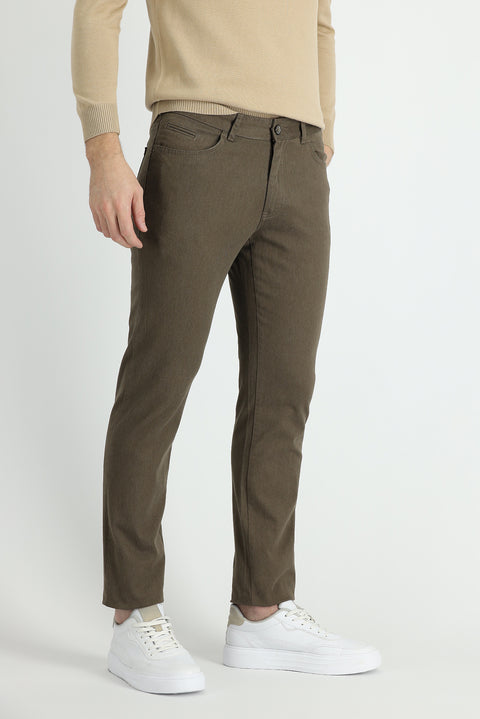 Orta Kahve 7 Drop Slim Fit Dar Kesim Likralı Kanvas / Chino Pantolon