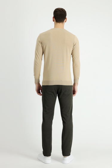 Orta Haki Slim Fit Dar Kesim Likralı Kanvas / Chino Pantolon