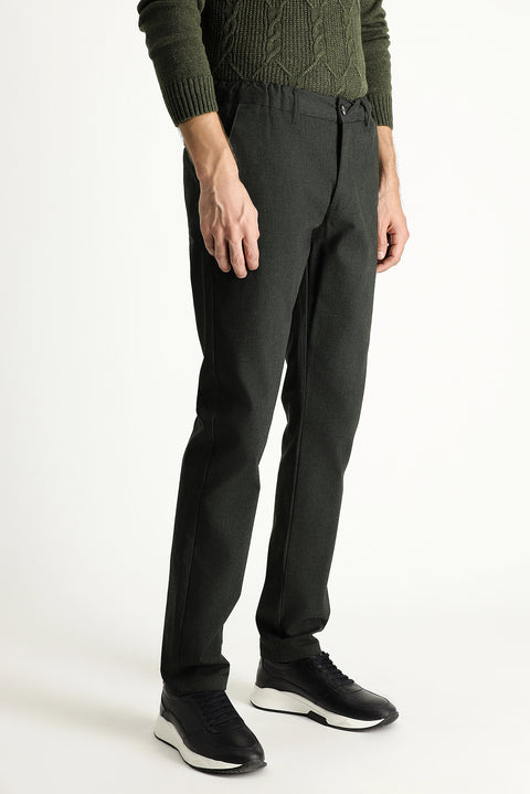 Koyu Yeşil Slim Fit Dar Kesim Beli Lastikli Likralı Kanvas / Chino Pantolon
