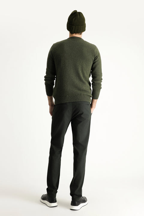 Koyu Yeşil Slim Fit Dar Kesim Beli Lastikli Likralı Kanvas / Chino Pantolon