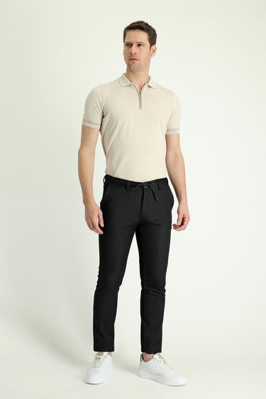 Orta Antrasit Slim Fit Dar Kesim Beli Lastikli İpli Pantolon