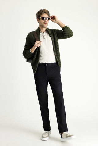  Koyu Lacivert Slim Fit Dar Kesim Likralı Kanvas / Chino Pantolon