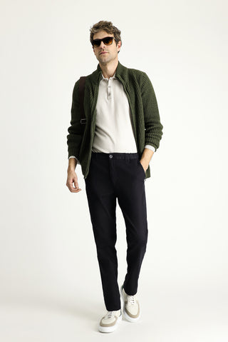  Koyu Lacivert 7 Drop Slim Fit Dar Kesim Likralı Kanvas / Chino Pantolon
