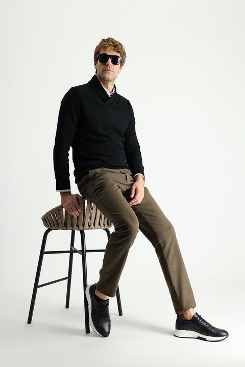 Orta Kahve Slim Fit Dar Kesim Likralı Kanvas / Chino Pantolon