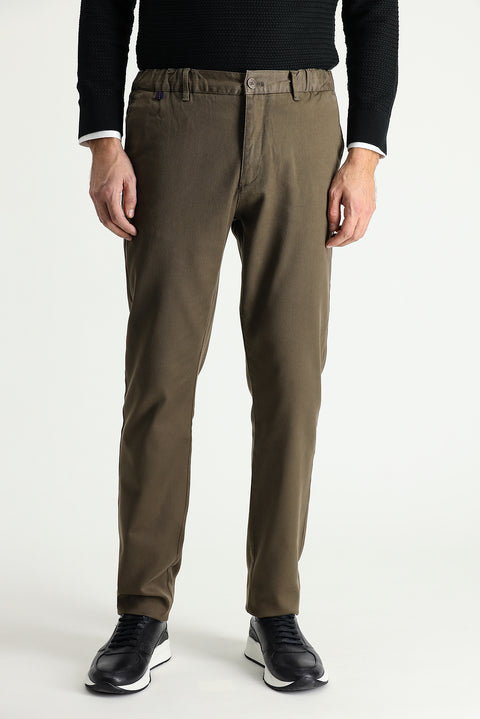 Orta Kahve Slim Fit Dar Kesim Likralı Kanvas / Chino Pantolon