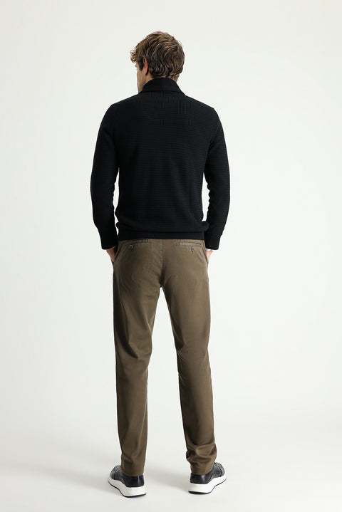 Orta Kahve Slim Fit Dar Kesim Likralı Kanvas / Chino Pantolon