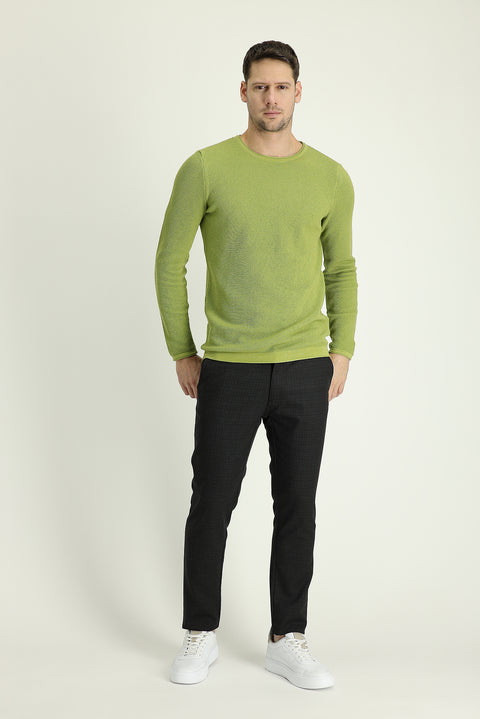 Orta Füme Regular Fit Standart Kesim Desenli Likralı Kanvas / Chino Pantolon