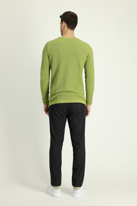 Orta Füme Regular Fit Standart Kesim Desenli Likralı Kanvas / Chino Pantolon