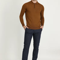 Orta Lacivert Regular Fit Standart Kesim Desenli Likralı Kanvas / Chino Pantolon