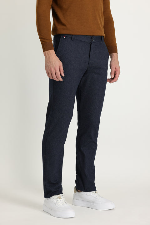 Orta Lacivert Regular Fit Standart Kesim Desenli Likralı Kanvas / Chino Pantolon