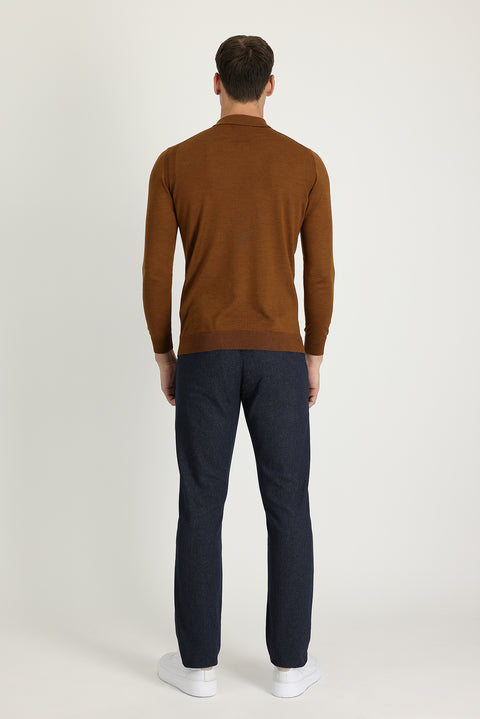 Orta Lacivert Regular Fit Standart Kesim Desenli Likralı Kanvas / Chino Pantolon