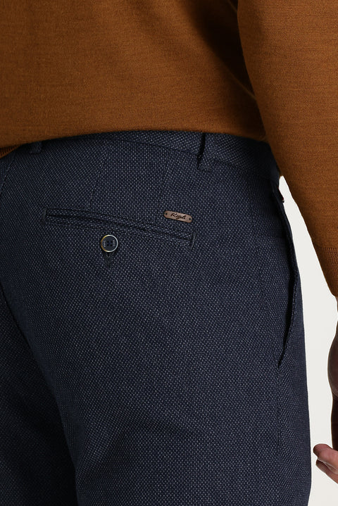 Orta Lacivert Regular Fit Standart Kesim Desenli Likralı Kanvas / Chino Pantolon