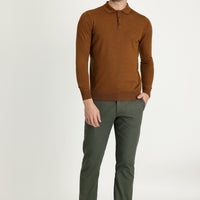 Orta Haki Regular Fit Standart Kesim Desenli Likralı Kanvas / Chino Pantolon