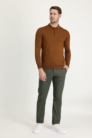  Orta Haki 6 Drop Regular Fit Standart Kesim Desenli Likralı Kanvas / Chino Pantolon