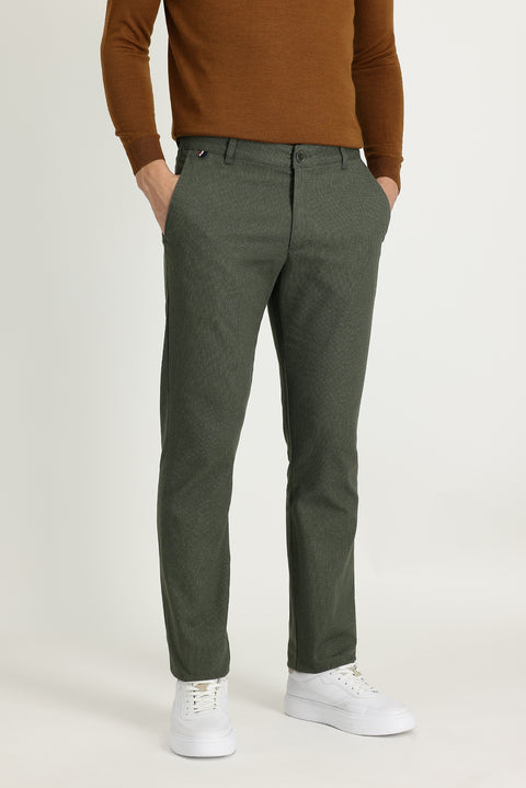 Orta Haki Regular Fit Standart Kesim Desenli Likralı Kanvas / Chino Pantolon