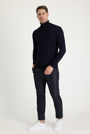 Siyah Super Slim Fit Ekstra Dar Kesim Desenli Klasik Kumaş Pantolon
