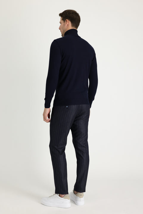 Siyah Super Slim Fit Ekstra Dar Kesim Desenli Klasik Kumaş Pantolon