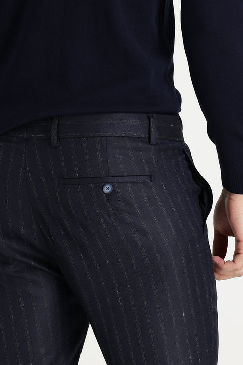 Siyah Super Slim Fit Ekstra Dar Kesim Desenli Klasik Kumaş Pantolon