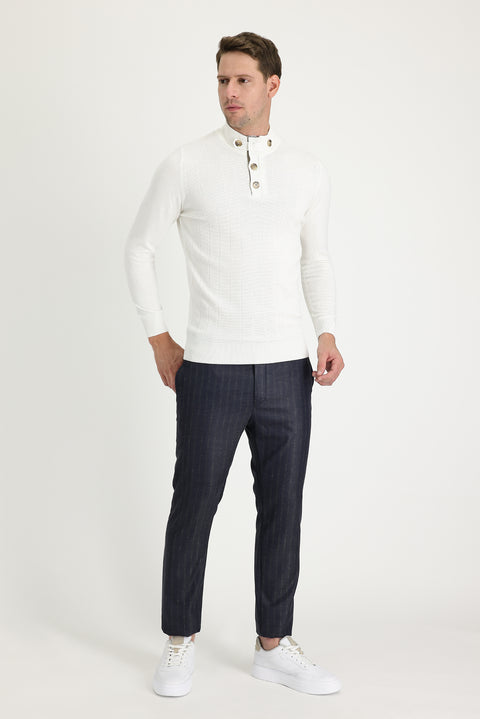 Orta Füme Super Slim Fit Ekstra Dar Kesim Desenli Klasik Kumaş Pantolon