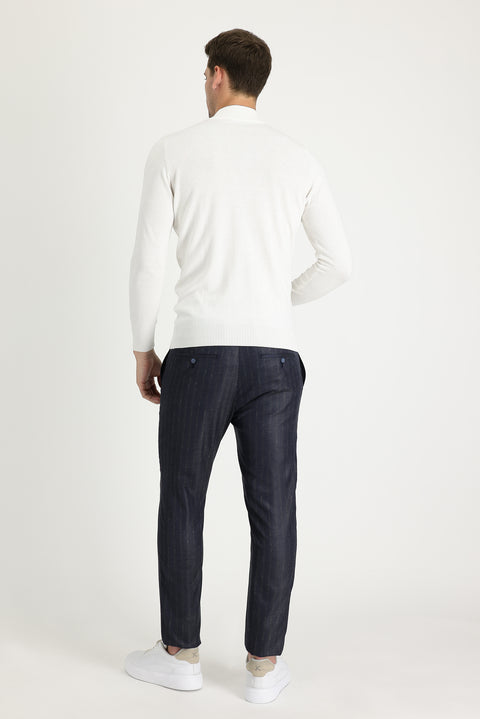 Orta Füme Super Slim Fit Ekstra Dar Kesim Desenli Klasik Kumaş Pantolon