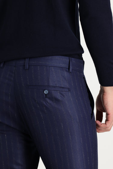 Koyu Lacivert Super Slim Fit Ekstra Dar Kesim Desenli Klasik Kumaş Pantolon