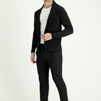 Siyah 7 Drop Slim Fit Dar Kesim Desenli Likralı Kanvas / Chino Pantolon