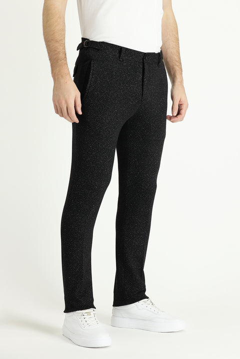Siyah Slim Fit Dar Kesim Desenli Likralı Kanvas / Chino Pantolon