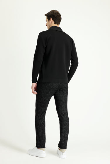 Siyah Super Slim Fit Ekstra Dar Kesim Desenli Likralı Kanvas / Chino Pantolon