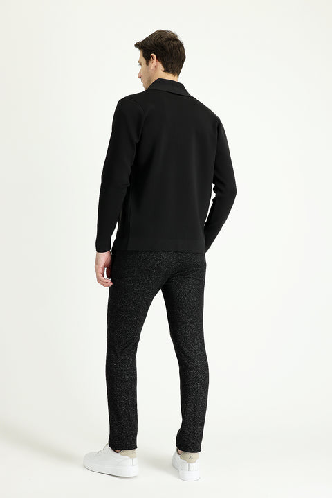 Siyah 7 Drop Slim Fit Dar Kesim Desenli Likralı Kanvas / Chino Pantolon