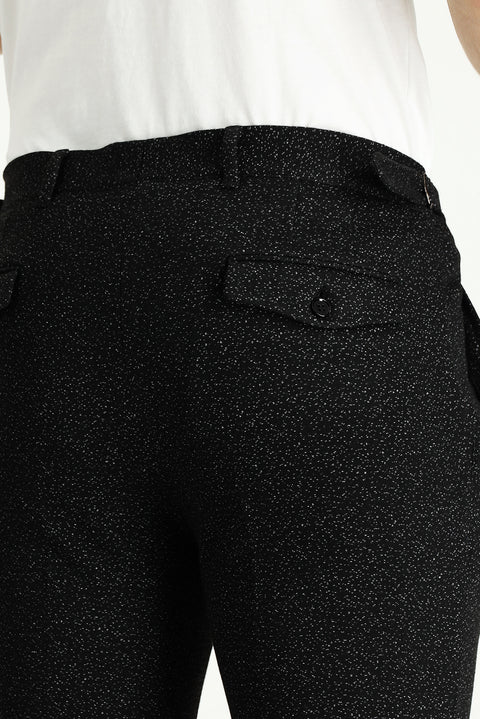 Siyah Super Slim Fit Eksra Dar Kesim Desenli Likralı Kanvas / Chino Pantolon