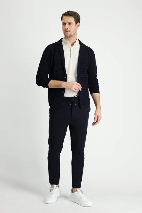 Siyah Lacivert Relaxed Fit Rahat Kesim Beli Lastikli İpli Likralı Pantolon