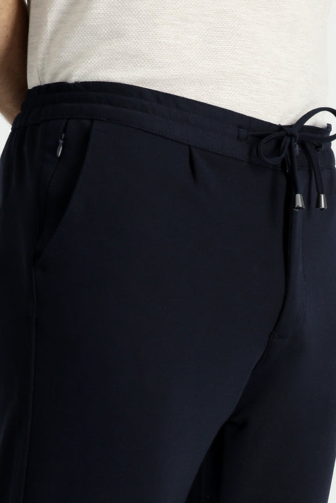 Siyah Lacivert Relaxed Fit Rahat Kesim Beli Lastikli İpli Likralı Pantolon