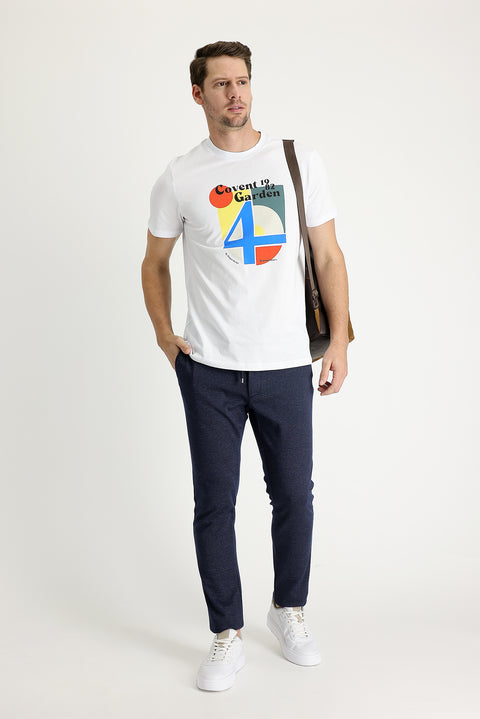Orta Lacivert Regular Fit Standart Kesim Beli Lastikli İpli Desenli Pantolon