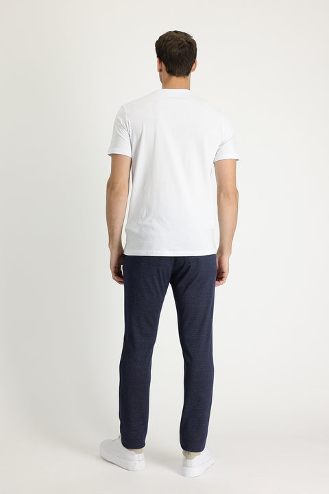 Orta Lacivert Regular Fit Standart Kesim Beli Lastikli İpli Desenli Pantolon