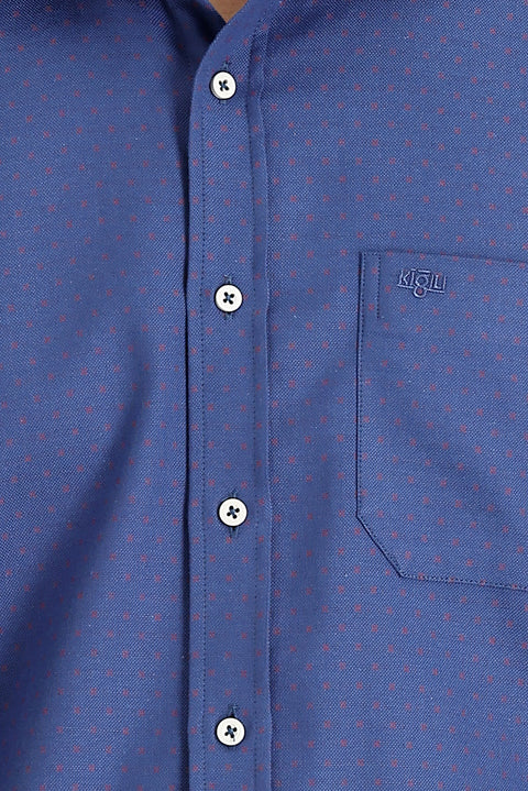 Orta Lacivert Uzun Kol Regular Fit Desenli Pamuk Gömlek