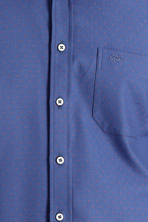 Orta Lacivert Uzun Kol Regular Fit Desenli Pamuk Gömlek