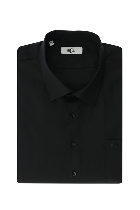 Siyah Büyük Beden Uzun Kol Klasik Pamuklu Gömlek