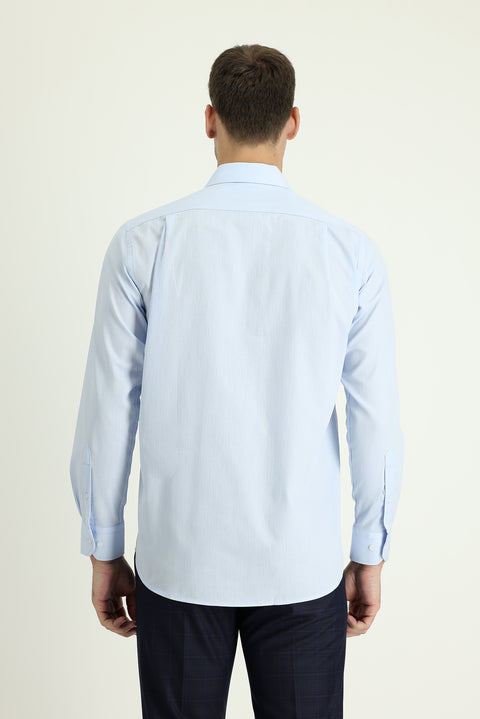 Açık Mavi Uzun Kol Klasik Pamuklu Kolay Ütülenebilir Gömlek