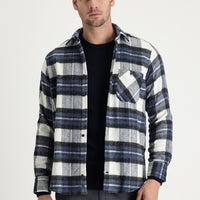 Koyu Mavi  Uzun Kol Regular Fit Ekose Shacket Oduncu Gömlek