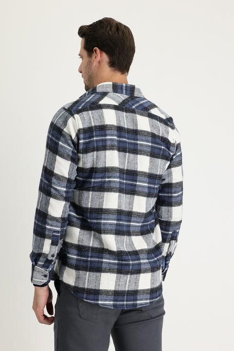 Koyu Mavi  Uzun Kol Regular Fit Ekose Shacket Oduncu Gömlek