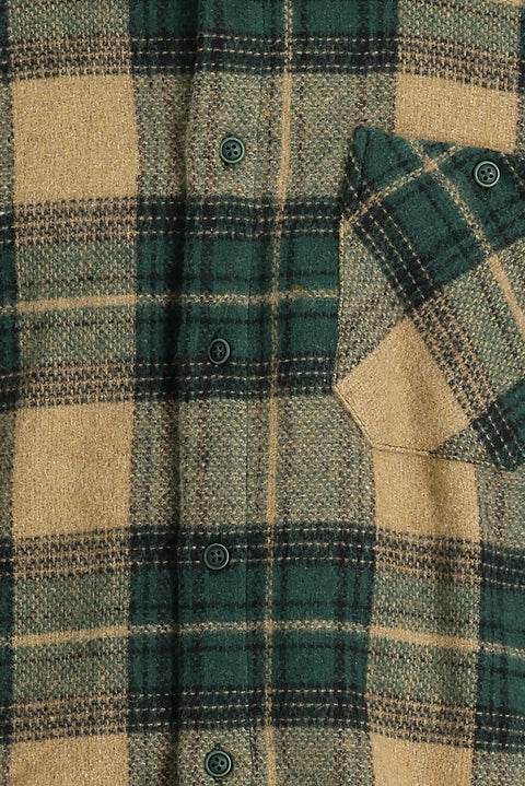 Koyu Yeşil Uzun Kol Regular Fit Ekose Shacket Oduncu Gömlek