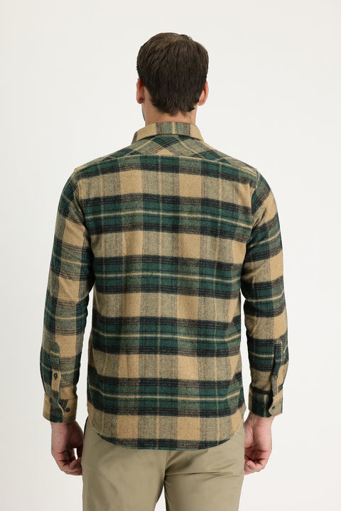 Koyu Yeşil Uzun Kol Regular Fit Ekose Shacket Oduncu Gömlek