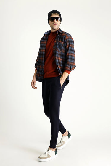 Koyu Mavi  Uzun Kol Regular Fit Ekose Shacket Oduncu Pamuklu Gömlek