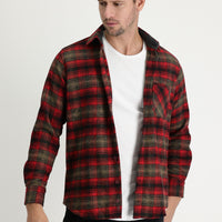 Açık Bordo Uzun Kol Regular Fit Ekose Shacket Oduncu Pamuklu Gömlek