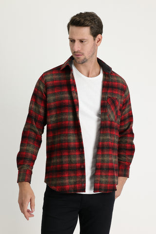  Açık Bordo Uzun Kol Regular Fit Ekose Shacket Oduncu Pamuklu Gömlek