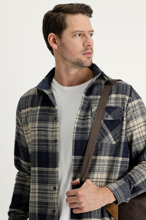 Medium Grey Regular Fit Plaid Shacket Lumberjack Shirt