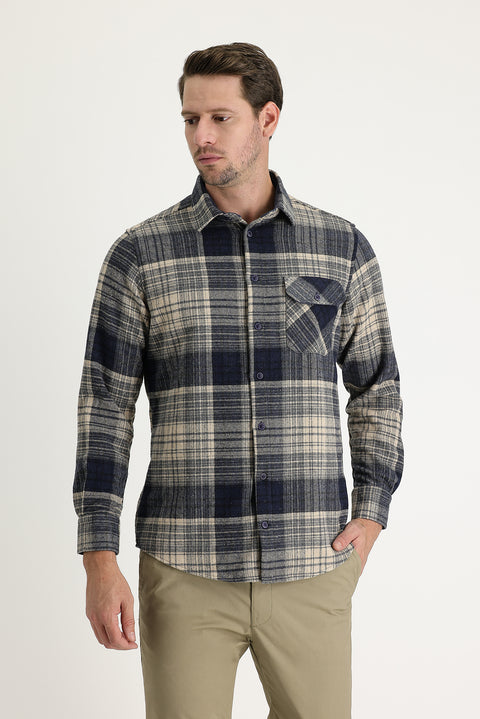 Medium Grey Regular Fit Plaid Shacket Lumberjack Shirt