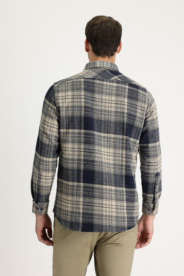 Orta Gri Regular Fit Ekose Shacket Oduncu Pamuklu Gömlek